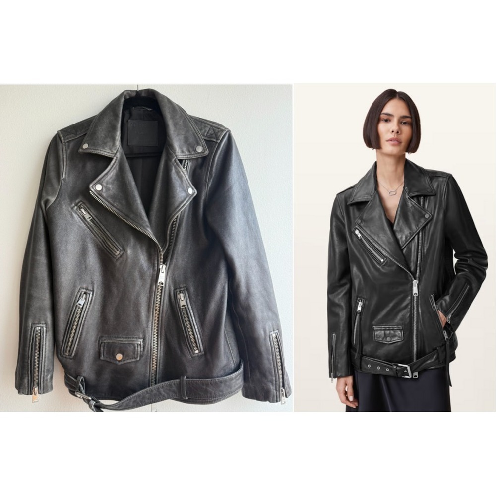 ALLSaints Women's Small Billie Relaxed Fit Mid Leather Biker Jacket $700 EUC - Picture 1 of 16